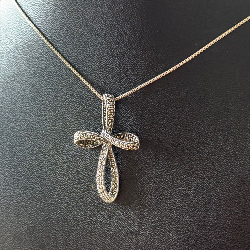 Sterling Silver Cross With Marcasites And Sterling Silver Box Chain
